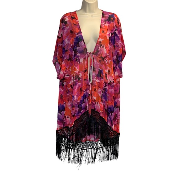 Catalina Other - Catalina Womens Floral Print Kimono Fringe Hem Casual Cardigan Cover Ups Size S